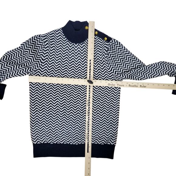 NEW J Crew Button Detail Mockneck Sweater Herringbone XS Blue White Alpaca Blend - Picture 11 of 13